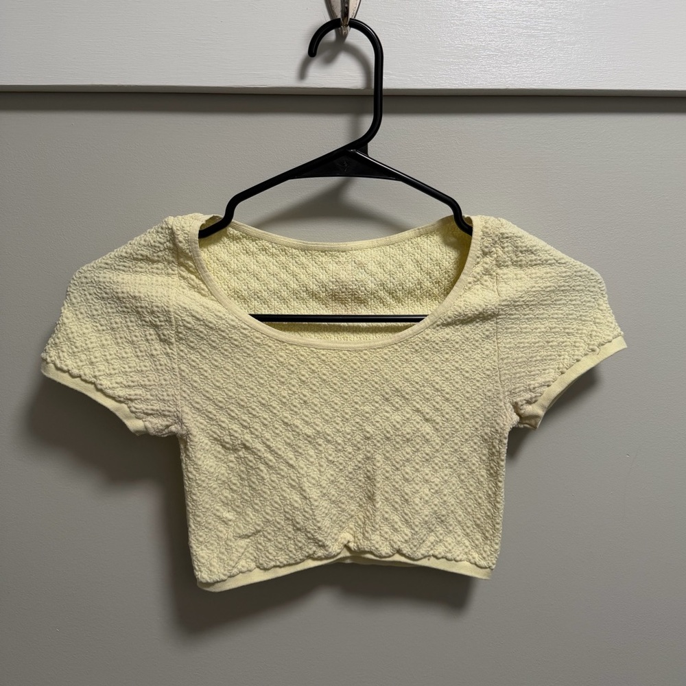 Free People Butter Yellow Textured Micro Crop Top